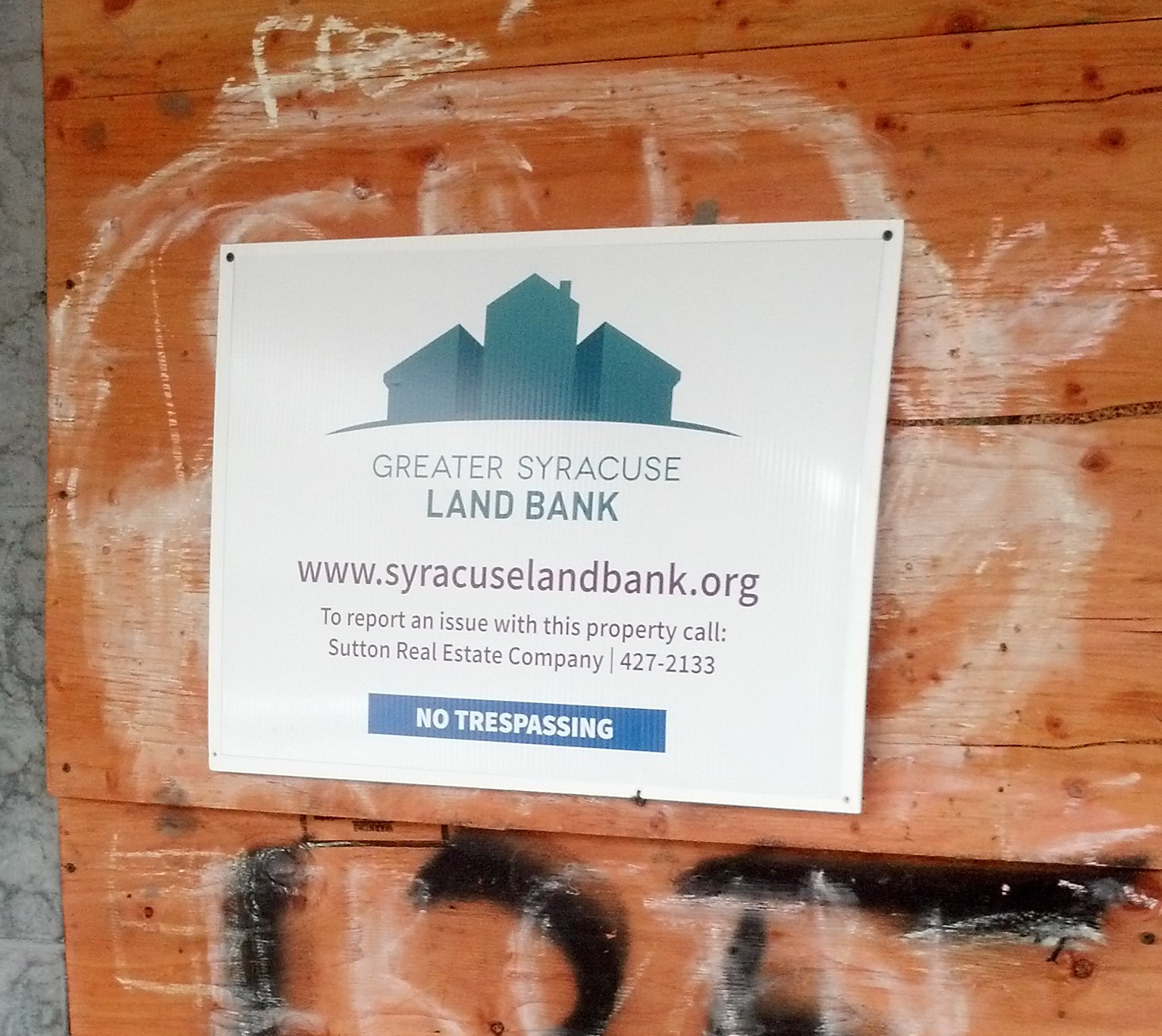 Syracuse Land Bank Sign (Credit: Payton Heins for Community Progress)