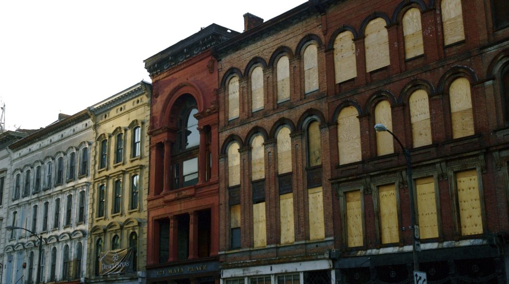 Historic buildings boarded up in downtown Louisville