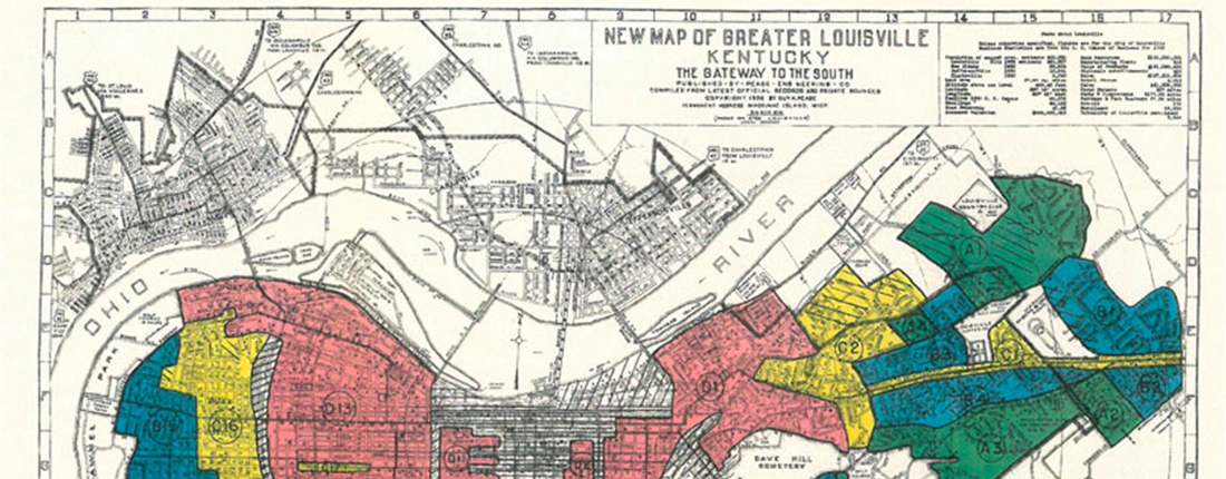 A 1930s HOLC "redlining" map of Louisville, Kentucky.